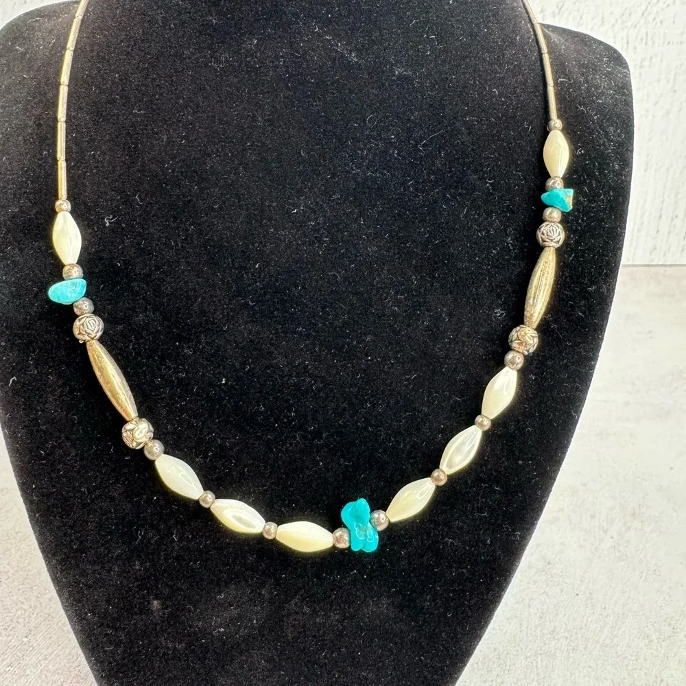 Native American Necklace Vintage Blue White Turquoise Southwestern Boho‎ VTG